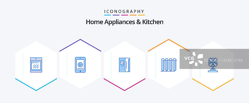 家用电器和厨房25个蓝色图标包图片素材