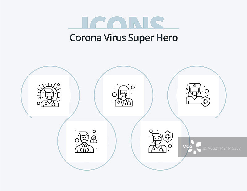 5个新冠病毒超级英雄线性图标包图片素材