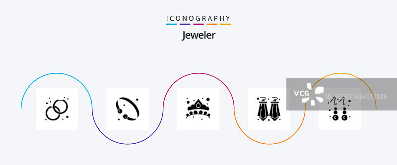 包含时尚元素的珠宝字形图标包图片素材