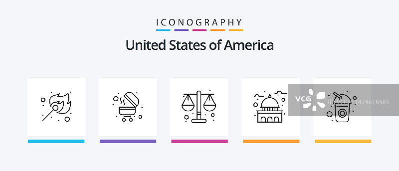 美国线条5图标包，包含正义帽图片素材