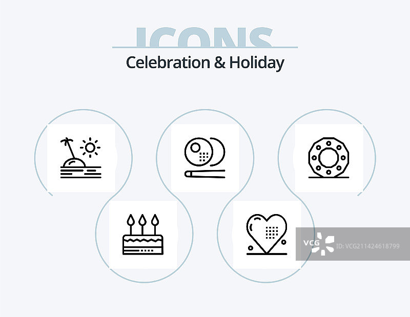 庆祝和节日线性图标包（5个图标）图片素材