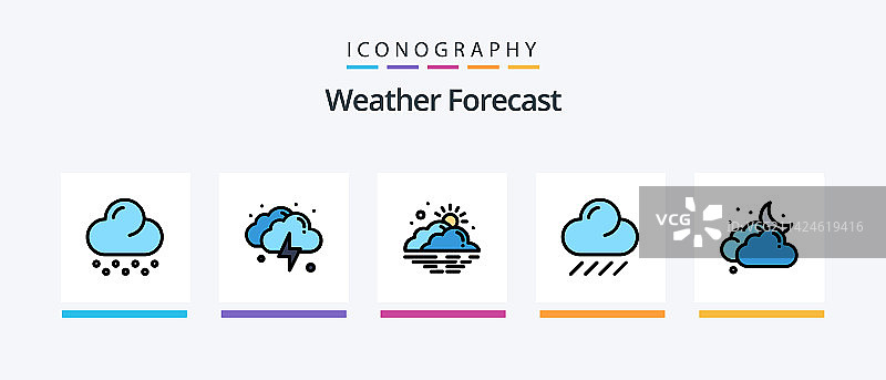 天气线性填充图标5个装图片素材