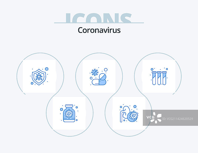 蓝色新型冠状病毒图标包5个图标设计图片素材
