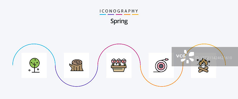 春季线条填充扁平五件套图标图片素材