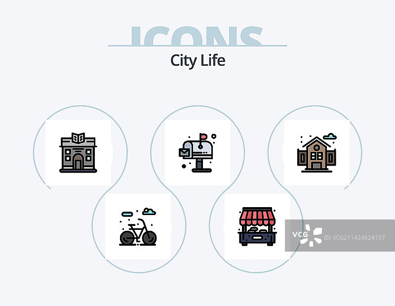 都市生活线性填充图标包（5个图标设计）图片素材