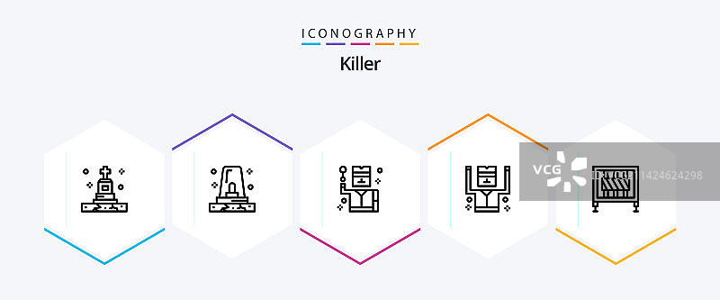 杀手25线条图标包，包括十字路口图片素材