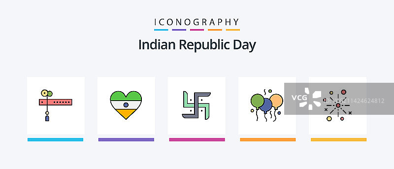 印度共和国日线条填充五图标包图片素材