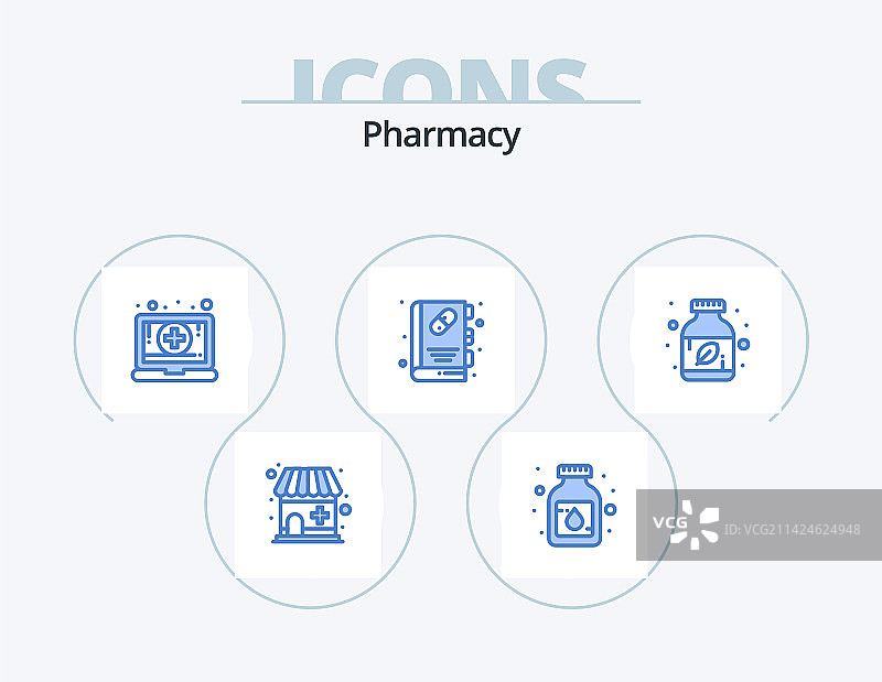 药房蓝色图标包，含5个草药设计图标图片素材