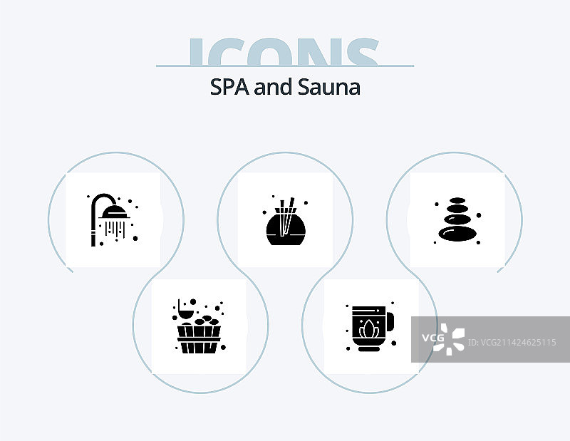 桑拿字形图标包，5个图标设计，淋浴图片素材