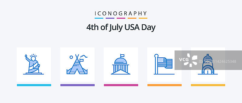 美国蓝色5图标包，包括美国国旗图片素材