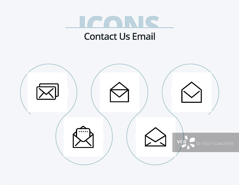 邮件线性图标包，包含打开邮件等5个图标图片素材