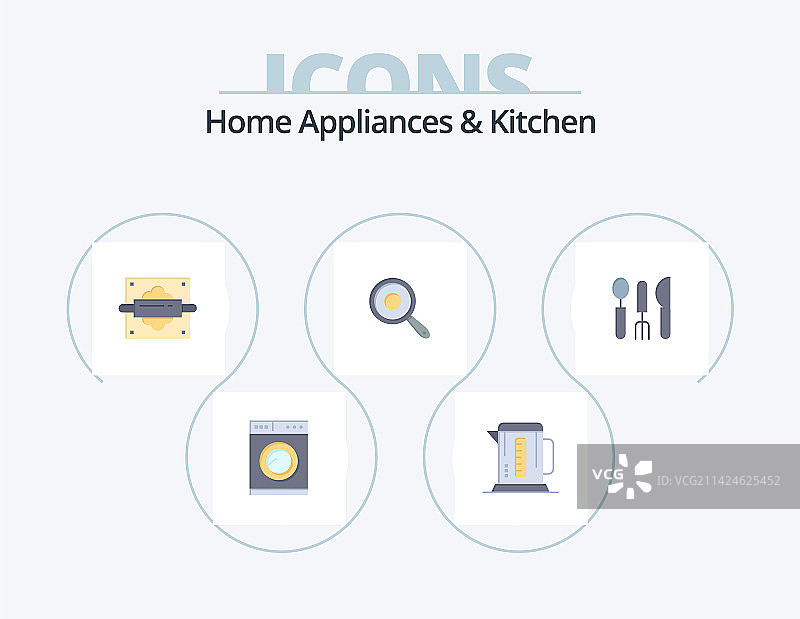 家用电器和厨房扁平图标包5个图标图片素材