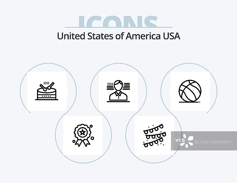 美国线性图标包5个美国象征图标设计图片素材
