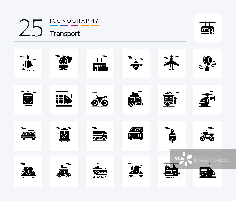 交通运输25个实心字形图标包图片素材