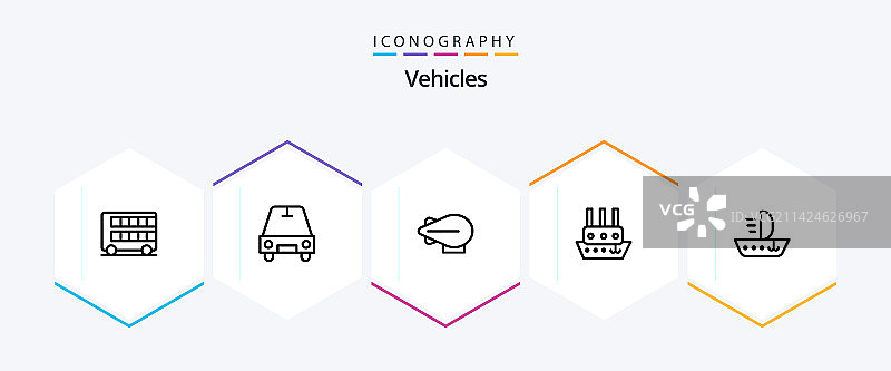 包含船只的25个线性交通工具图标包图片素材