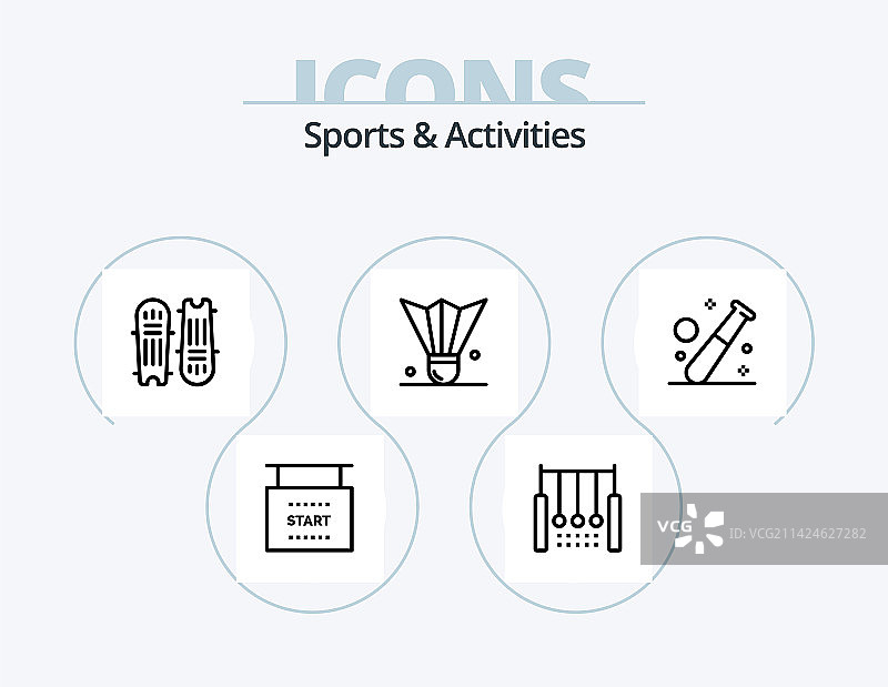 体育和活动线性图标包（5个图标）图片素材