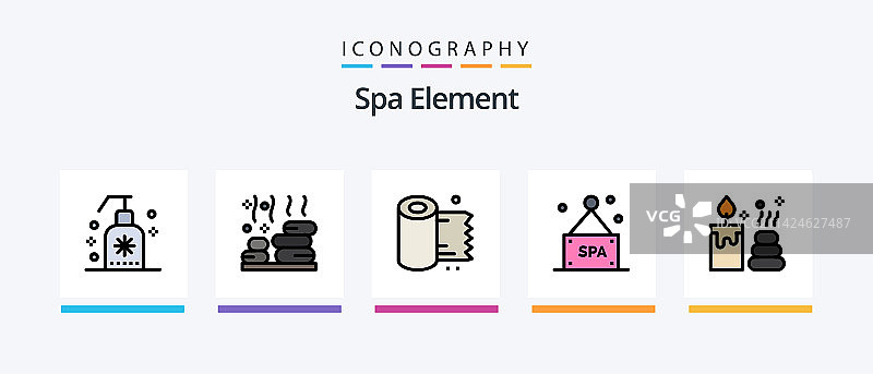 包含水疗元素的5个线性图标图片素材