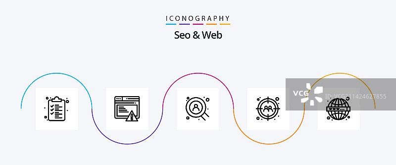 SEO与网页线条5图标包，包含WWW网页图片素材