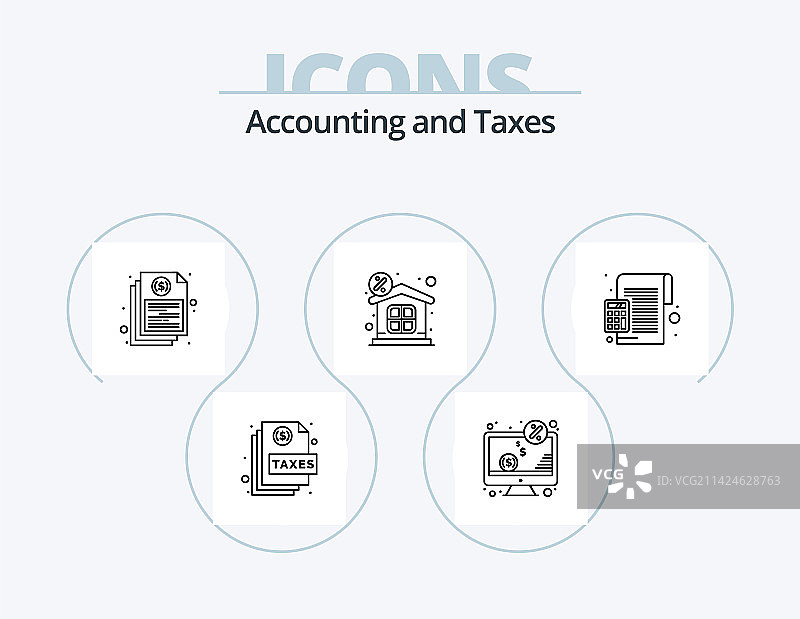 税务线性图标包5个图标设计：购买收入图片素材