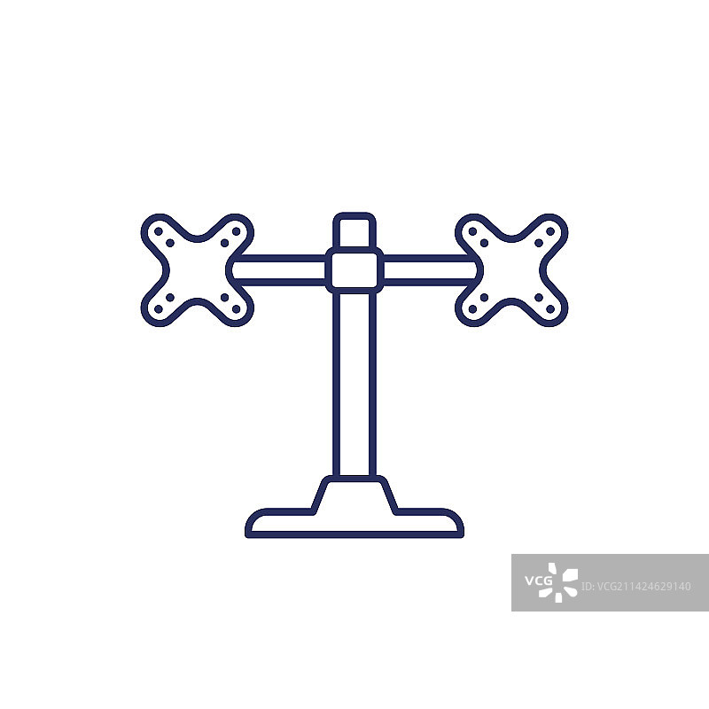 白色背景上带双支架的显示器支架线条图标图片素材