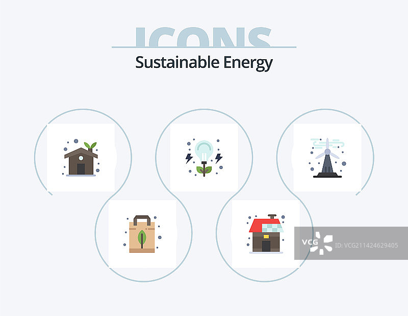 可持续能源扁平图标合集5个图标设计图片素材