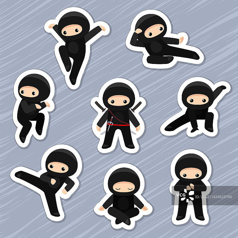 卡通忍者不同姿势贴纸图片素材