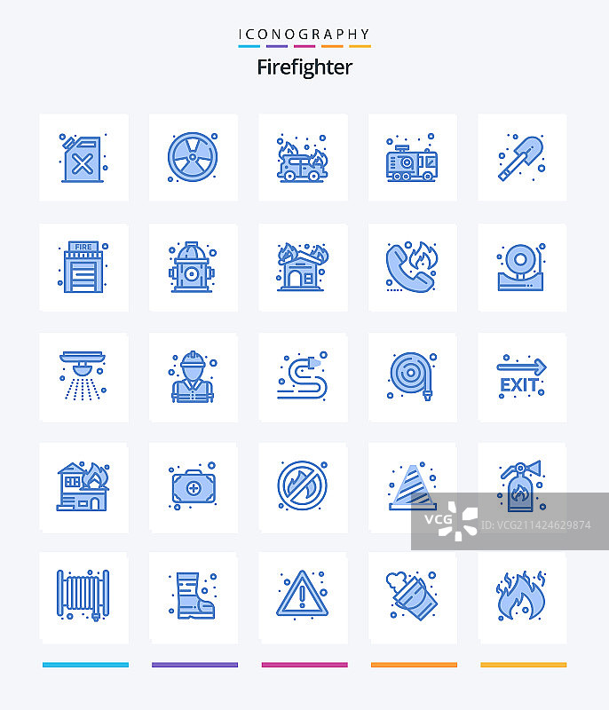 创意消防员蓝色图标套装图片素材