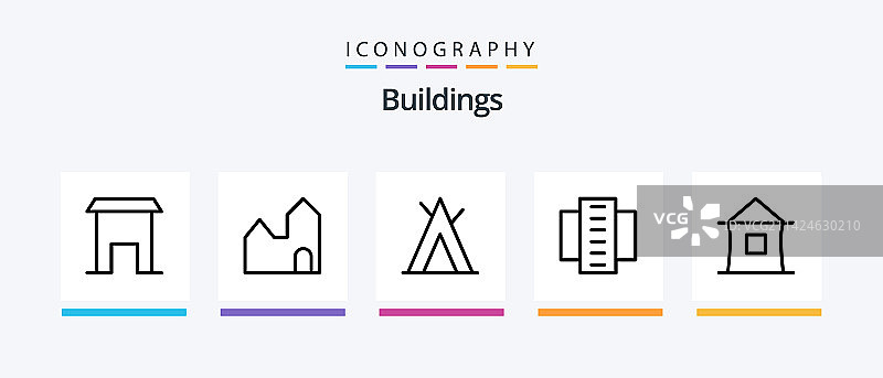 包含城堡的建筑物线条图标包图片素材