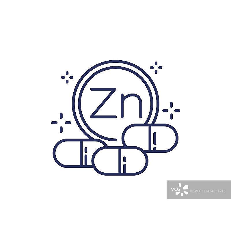 白色背景上的锌矿物Zn线性图标图片素材