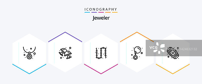 包含配饰的珠宝线性图标包图片素材