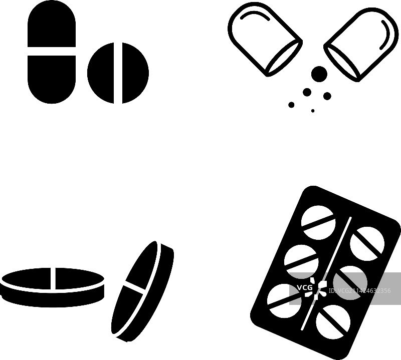 白色背景上的医疗药丸胶囊图标集图片素材