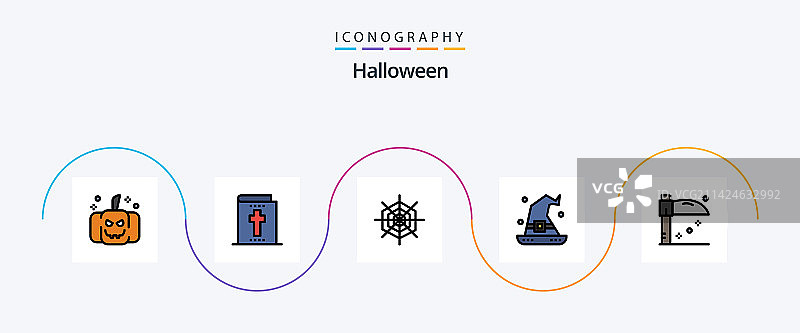 万圣节线性填充扁平风格图标包图片素材