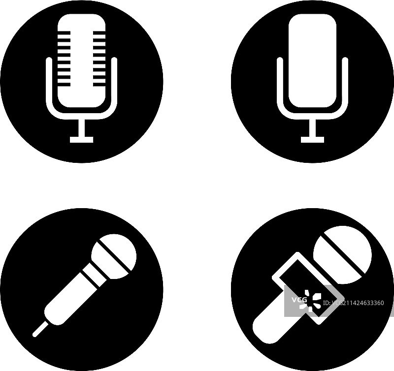 白色背景上的麦克风时尚风格图标集图片素材