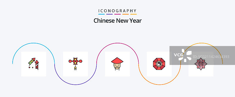 中国新年线条填充扁平风格图标包图片素材