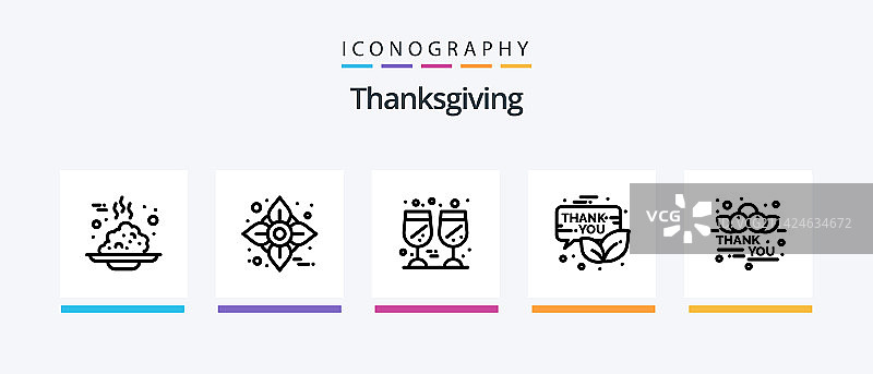 感恩节线性图标包（包含花朵等5个图标）图片素材
