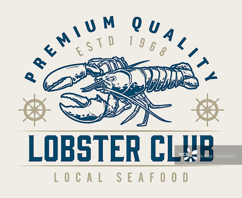 龙虾海鲜复古彩色标志图片素材
