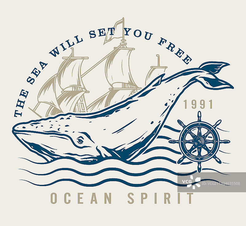 海洋精神复古彩色标志图片素材