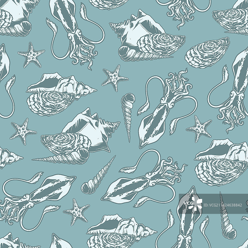 水下生物单色无缝图案图片素材