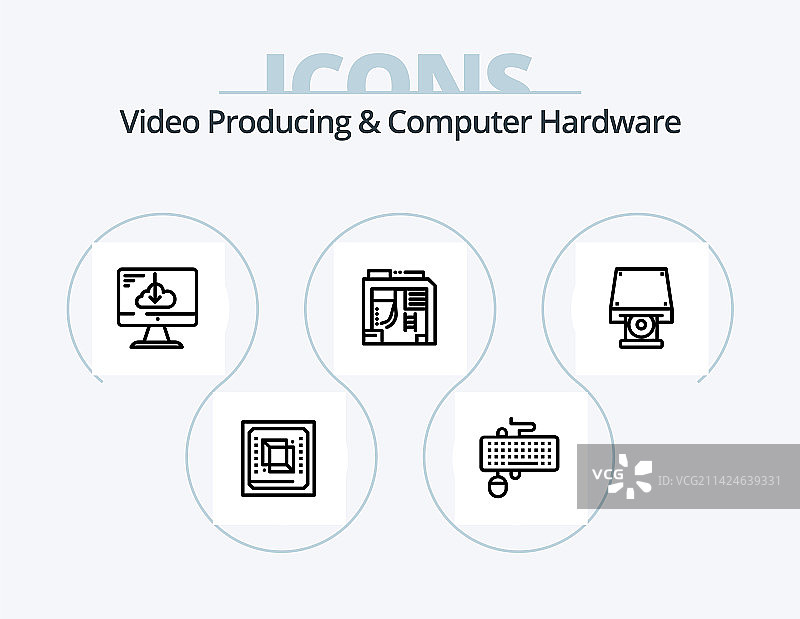 视频制作与电脑硬件线性图标图片素材
