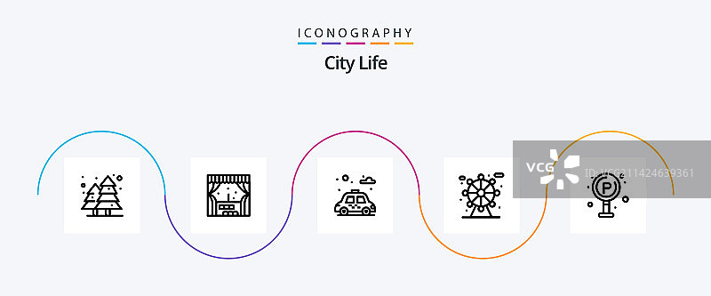 城市生活线条图标包5款（含交通元素）图片素材