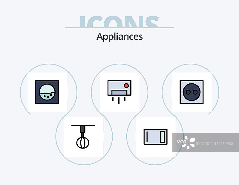 电器线性填充图标包，5个图标设计，含空调图片素材