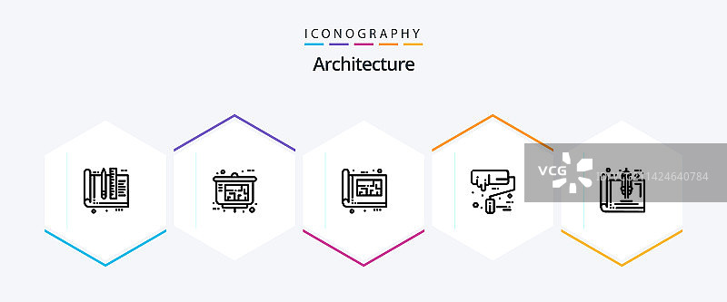 包含滚筒的25个线性建筑图标包图片素材