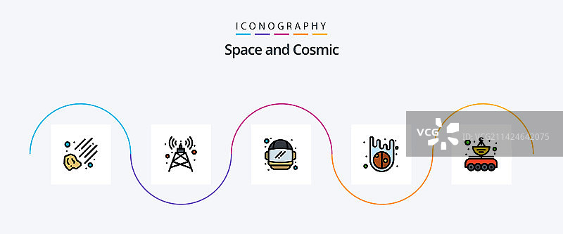 太空线性填充扁平5图标包图片素材