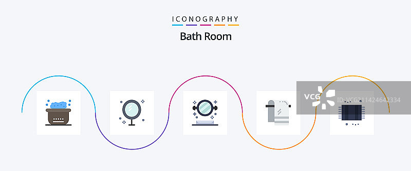 浴室扁平风格5个图标包含浴巾图片素材