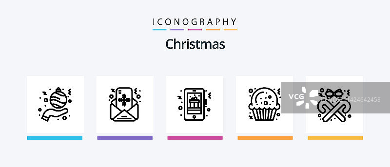 圣诞节线性5图标包，包括圣诞老人和雪花图片素材