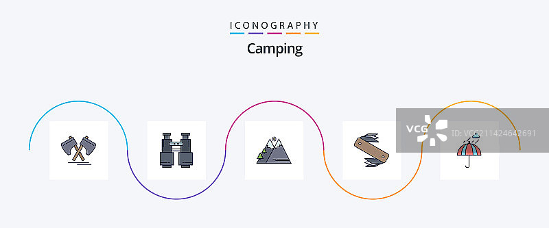 露营线性填充扁平5图标包图片素材
