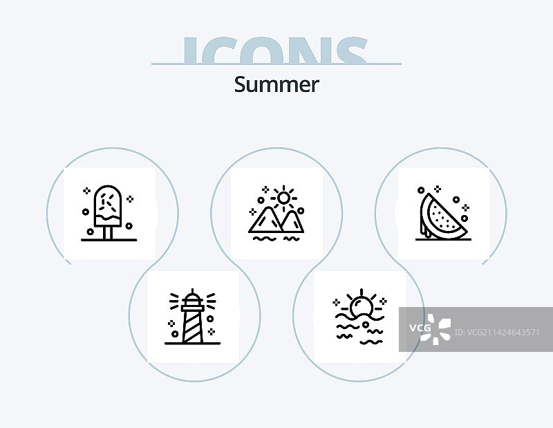 夏季线性风格图标包：5款夏季图标设计图片素材