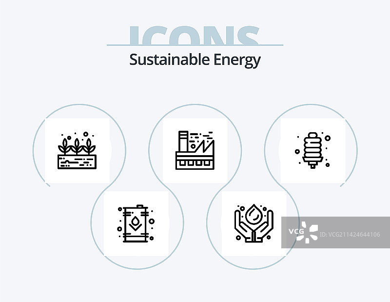 可持续能源线性图标套装（5个图标设计）图片素材