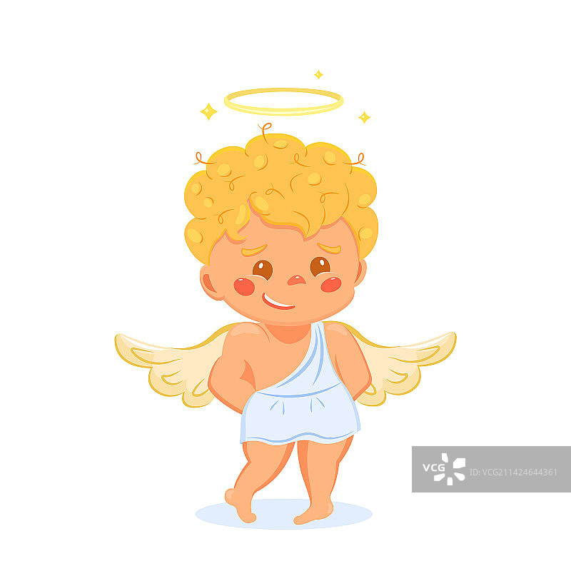 光环困惑的可爱金发小天使图片素材