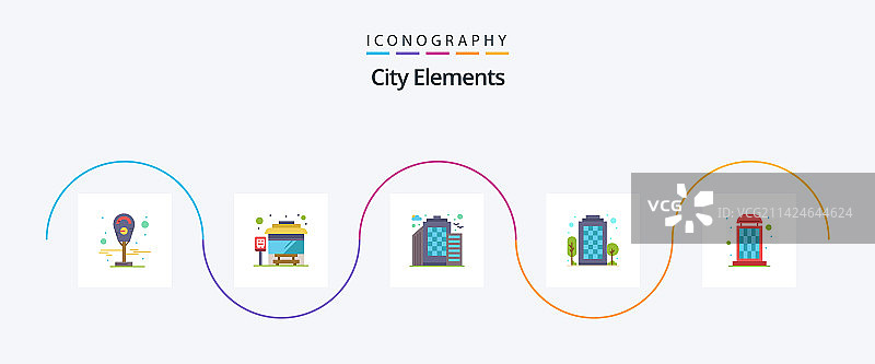城市元素扁平图标包（含电话亭）图片素材
